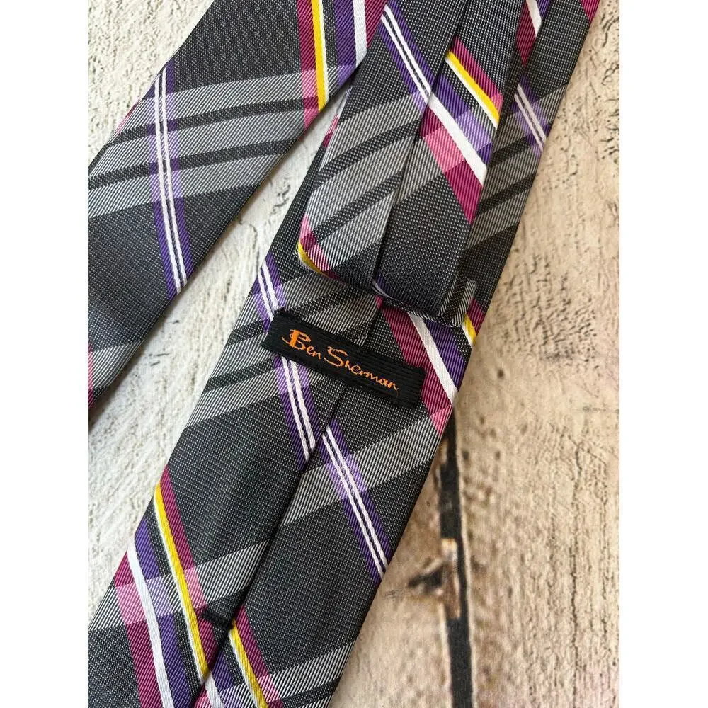 BEN SHERMAN Men’s Plaid 100% Silk Tie